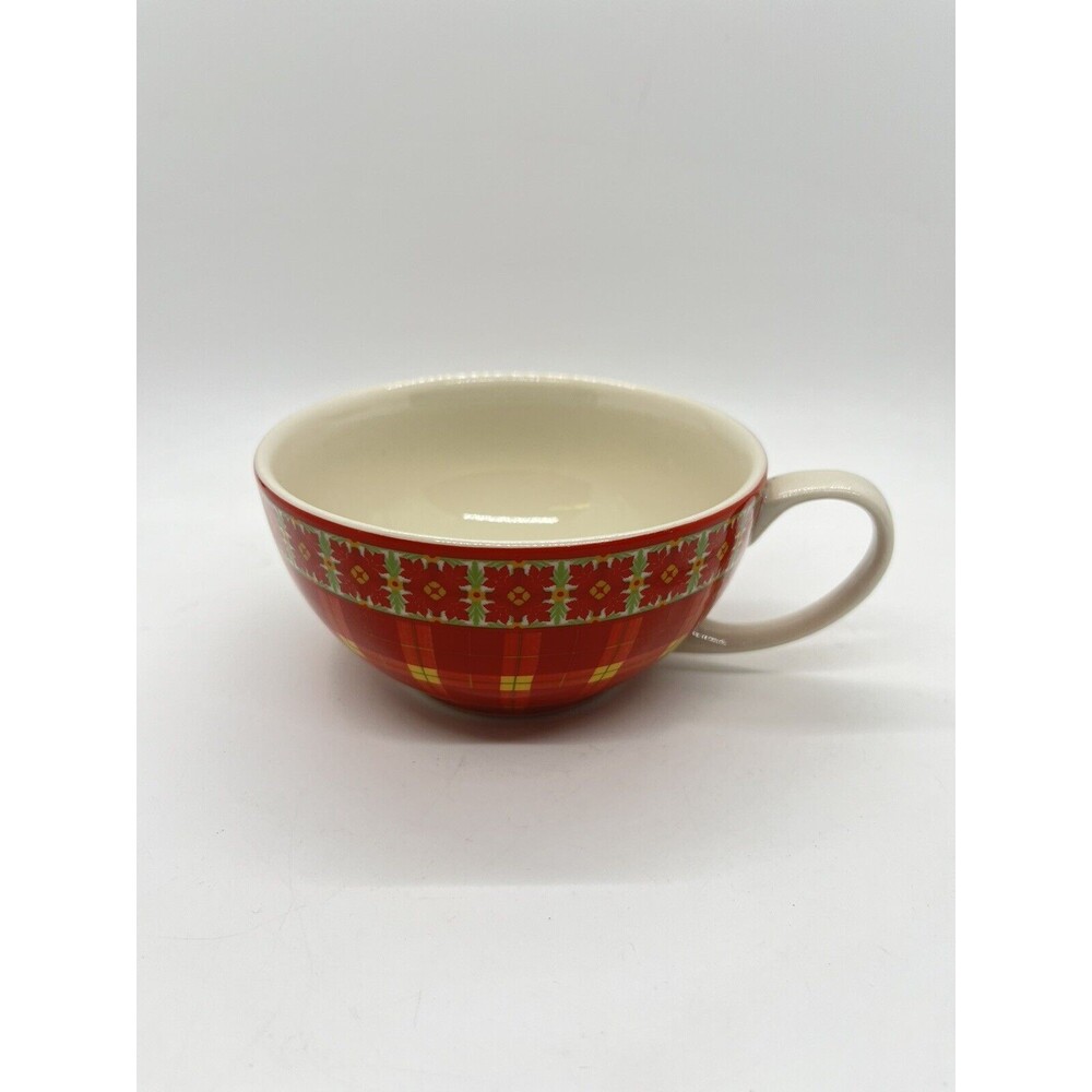 2005 Harry and David Tea Cup Red Plaid Medford Oregon Poinsettia Christmas Mug